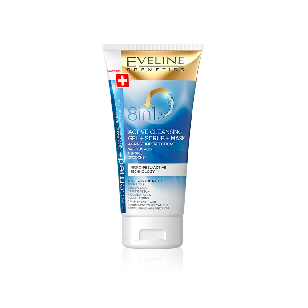 ماسک و اسکراب ژلی پاک کننده صورت 8in1 اولاین EVELINE