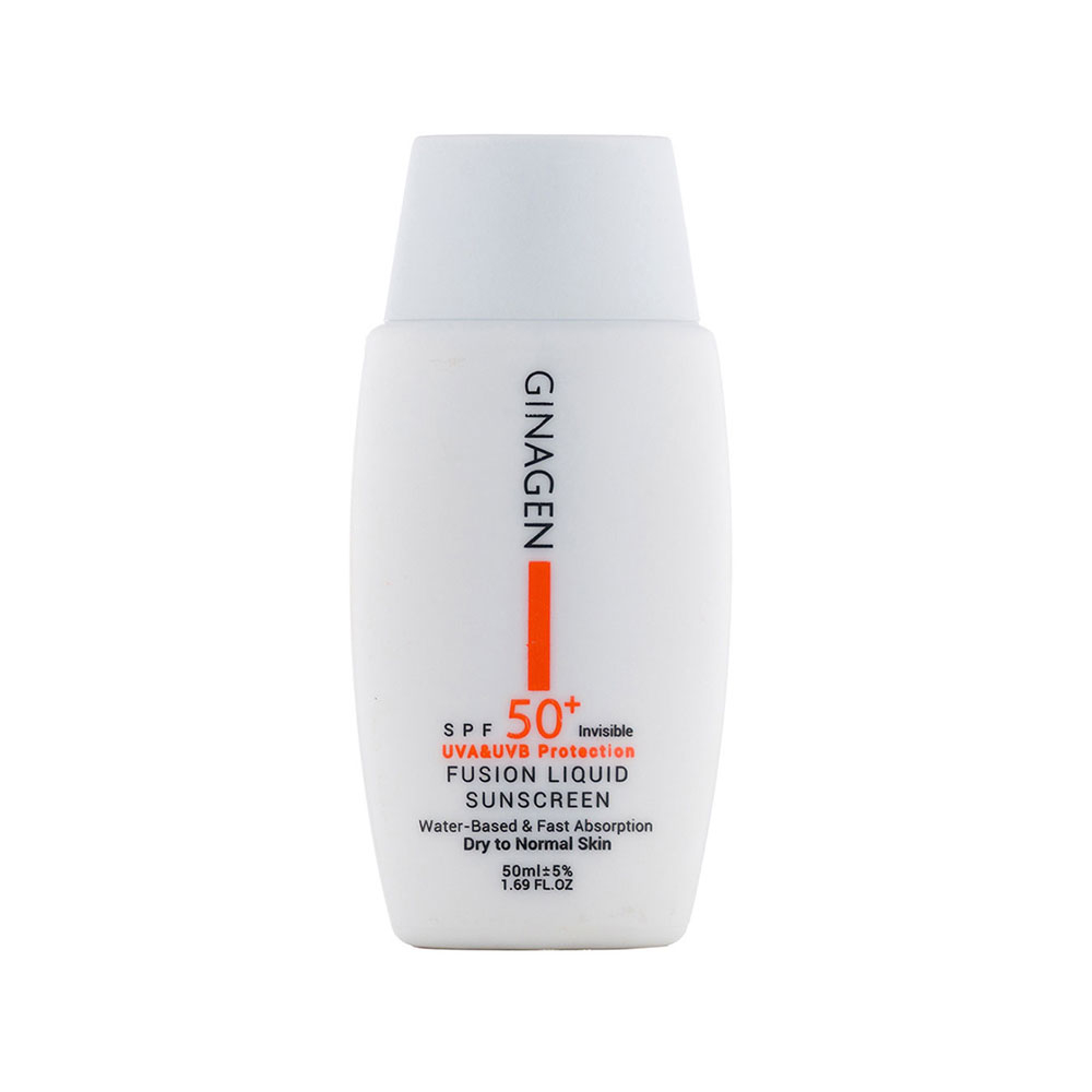 ضد آفتاب فیوژن واتر بی رنگ SPF50 ژیناژن مناسب پوست خشک و نرمال 50میل