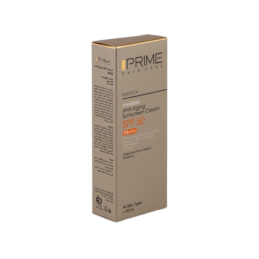 کرم ضد آفتاب بی رنگ جوان کننده SPF50 پرایم مناسب انواع پوست 50میل