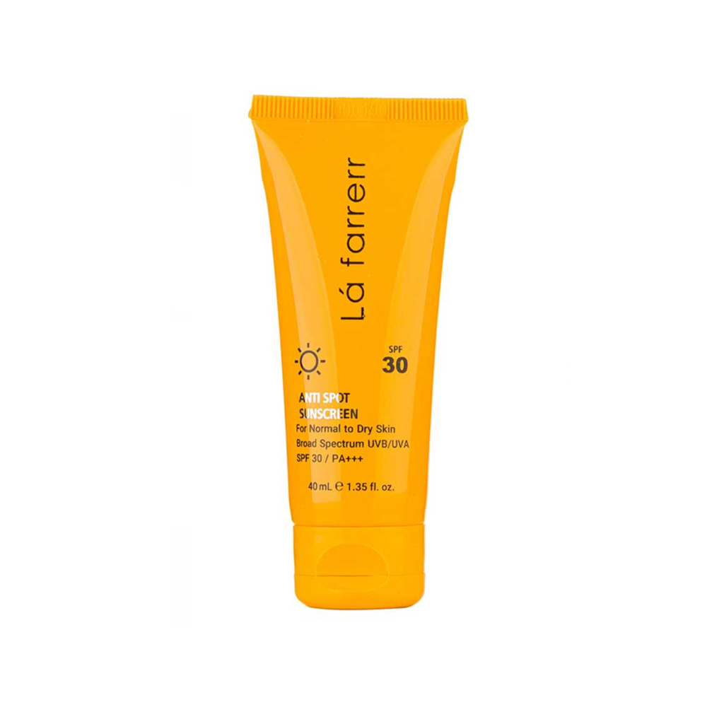 تصویر کرم ضد آفتاب و ضد لک بی رنگ SPF30 لافارر مناسب پوست خشک و معمولی 40 میل
