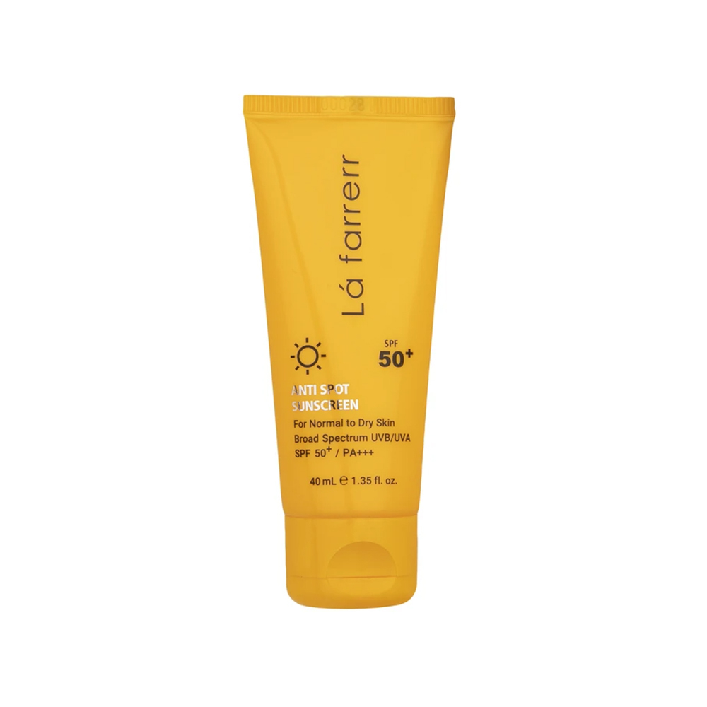 کرم ضد آفتاب و ضد لک بی‌ رنگ SPF50 لافارر مناسب پوست خشک و معمولی 40میل
