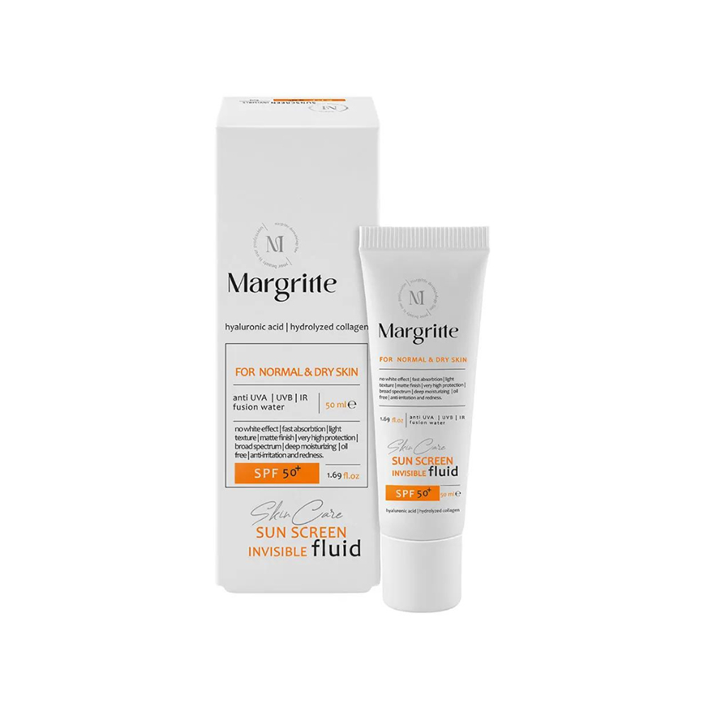 فلوئید ضد آفتاب بی رنگ SPF50 مارگریت مناسب پوست نرمال تا خشک 50میل
