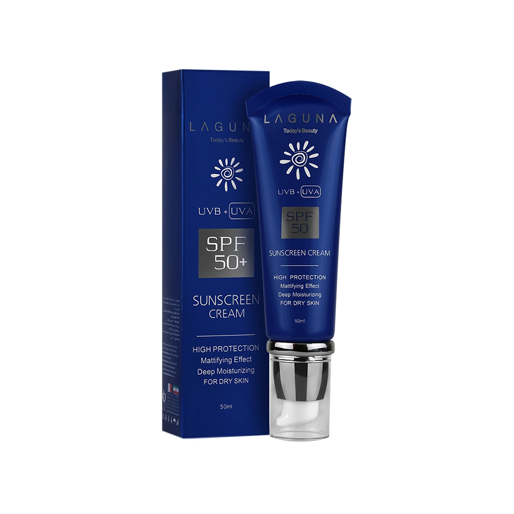ضد آفتاب بی رنگ spf50 لاگونا مناسب  پوست نرمال تا خشک 50میل