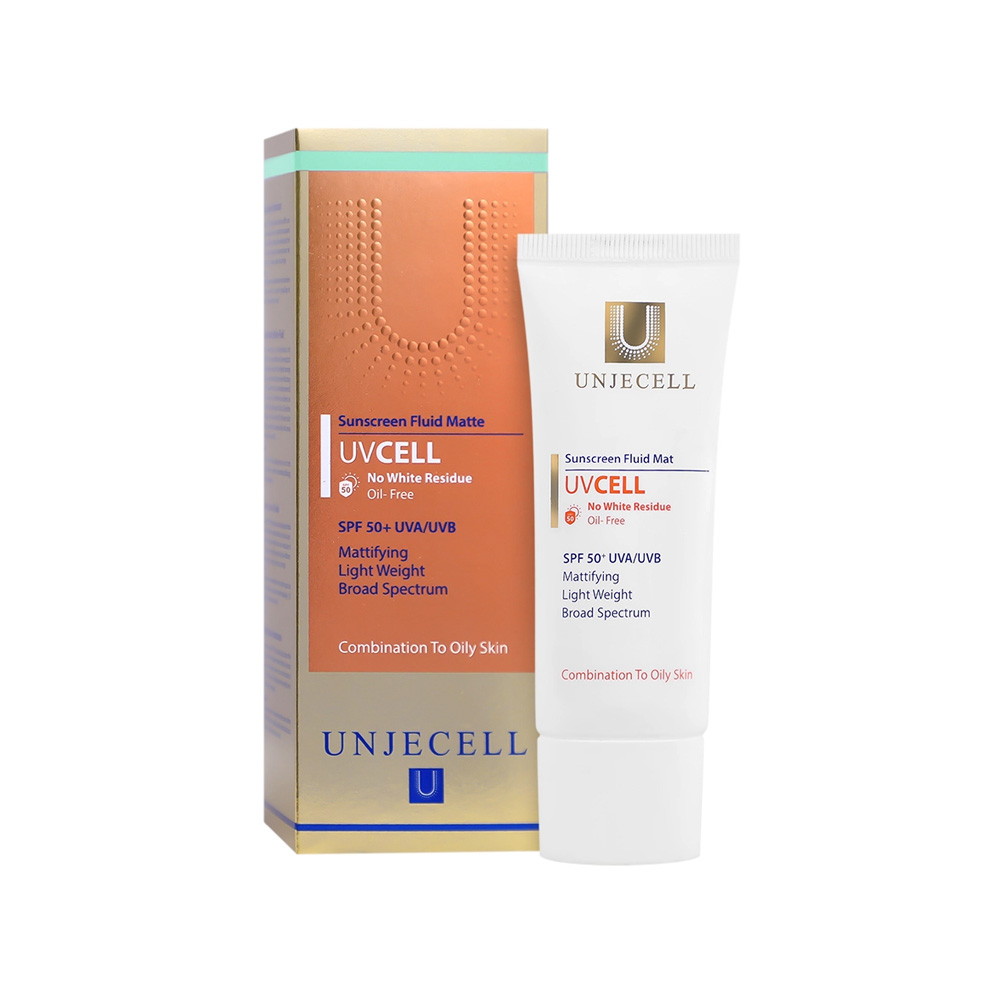 فلوئید ضد آفتاب SPF50 آنژسل مدل Uvcell مناسب پوست چرب و مختلط