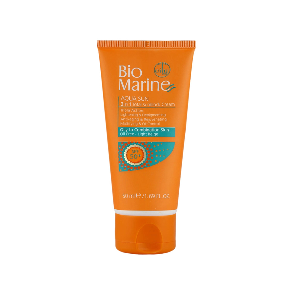 کرم ضد آفتاب روشن کننده و ضد چروک رنگی SPF50 بایومارین مناسب پوست چرب و مختلط 50میل