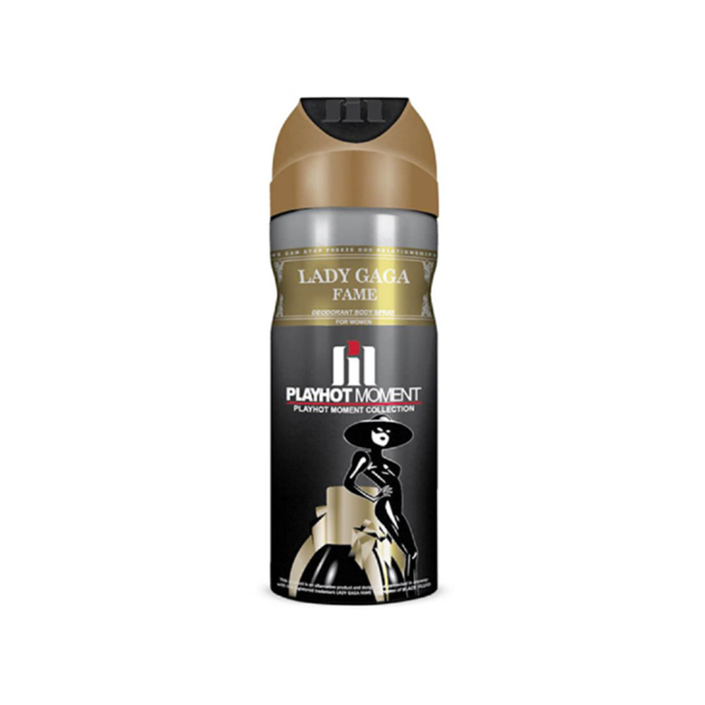 اسپری دئودورانت زنانه پلی هات مومنت مدل Lady Gaga Fame Black