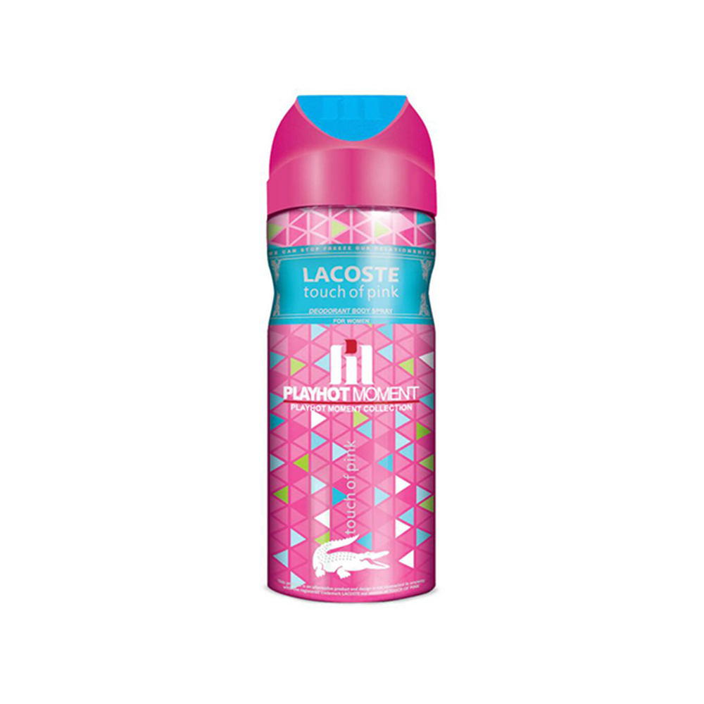 اسپری دئودورانت زنانه پلی هات مومنت مدل Lacoste Touch Of Pink