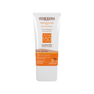 کرم ضد آفتاب رنگی SPF50 هیدرودرم مدل 2 در 1 مناسب پوست چرب