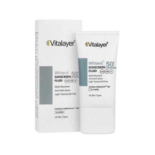 فلوئید ضد آفتاب بی رنگ SPF50 ویتالیر مدل Whitevit