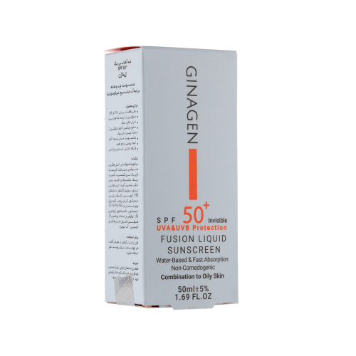 ضد آفتاب فیوژن واتر بی رنگ SPF50 ژیناژن مناسب پوست چرب و مختلط 50میل