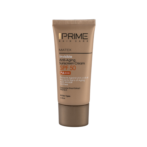 کرم ضد آفتاب بی رنگ جوان کننده SPF50 پرایم مناسب انواع پوست 50میل