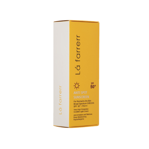 کرم ضد آفتاب و ضد لک بی‌ رنگ SPF50 لافارر مناسب پوست خشک و معمولی 40میل
