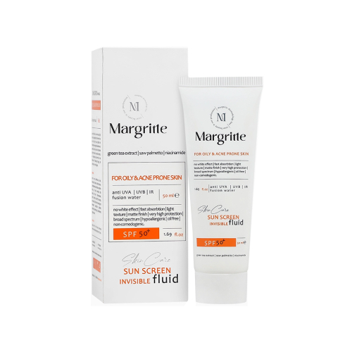 فلوئید ضد آفتاب بی رنگ SPF50 مارگریت مناسب پوست چرب و مستعد آکنه 50میل