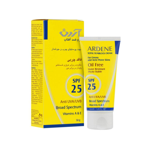 کرم ضد آفتاب بی رنگ SPF25 آردن مناسب پوست چرب و مستعد جوش